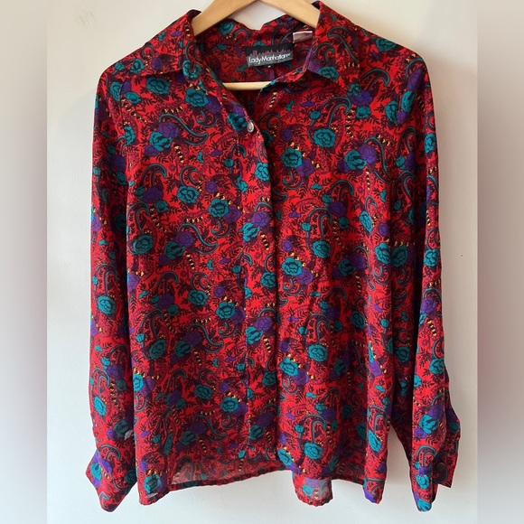 Lady Manhattan Vintage Red Paisley Shirt 12 - Picture 1 of 10